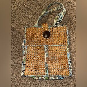 Vera Bradley Woven Tote Bag with Blue and Brown Accents (C263)